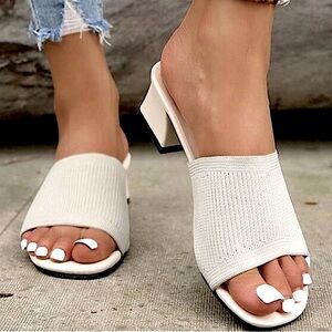 BeigeLow Heeled Slide Sandals. Size 7.5